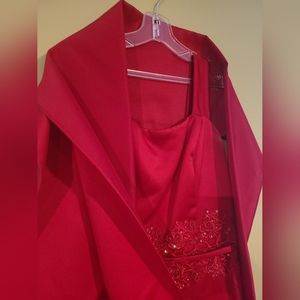 Wedding Couture Collection Red Lace Bridesmaids Dress w/ shawl - Size 16